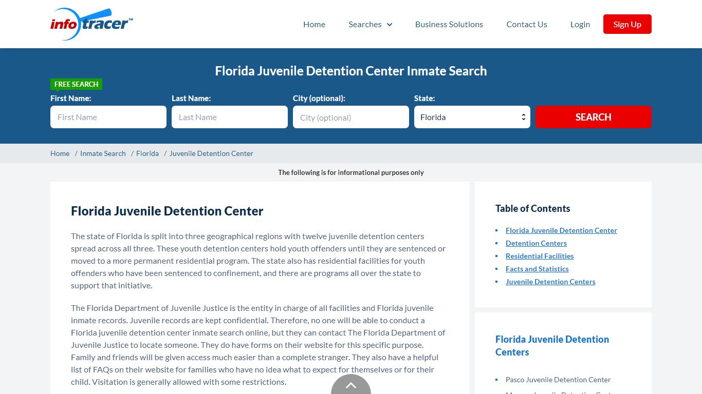 Florida Juvenile Detention Center Inmate Search - Infotracer.com